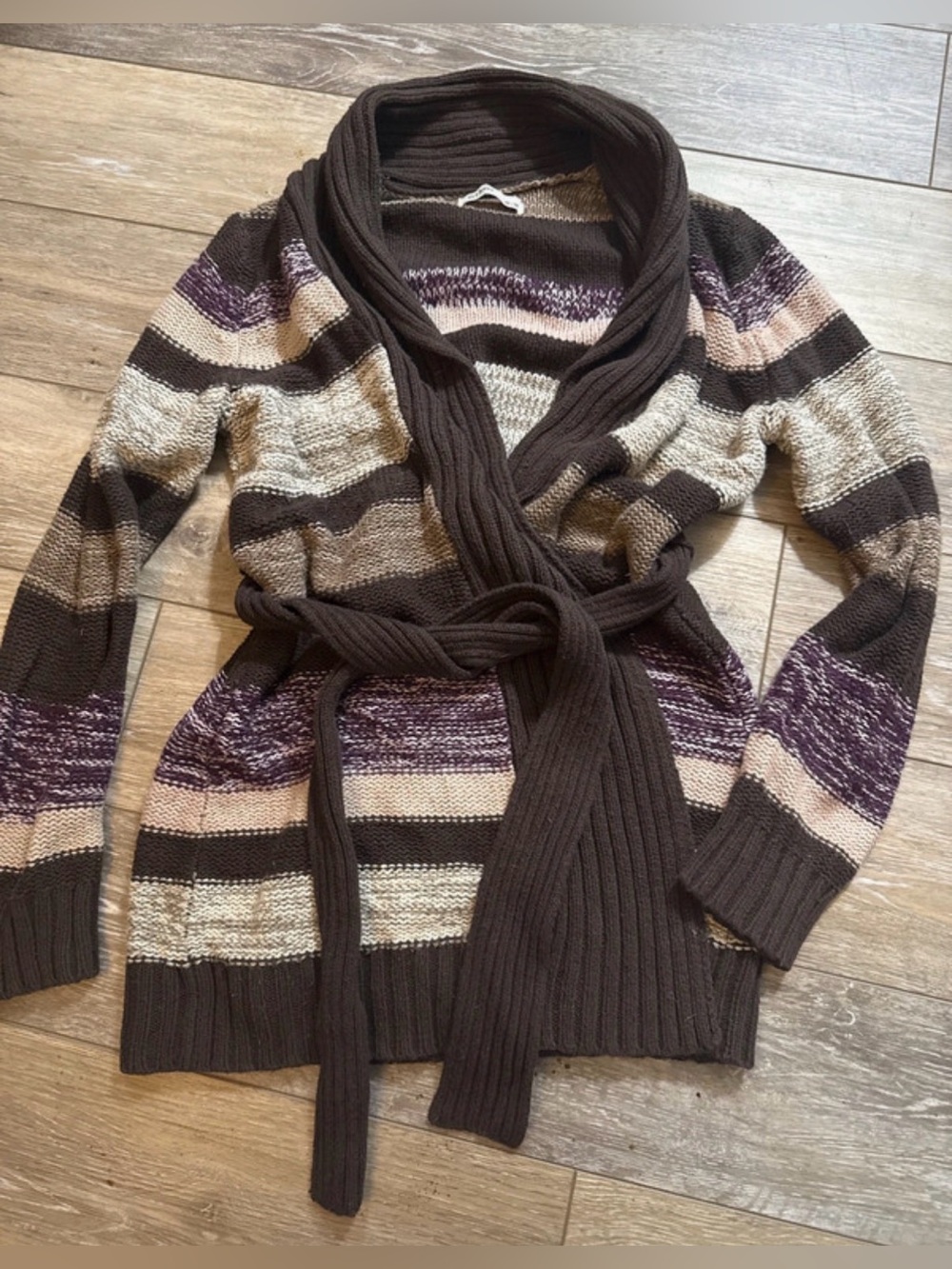 Vintage Y2K Old Navy striped belted open front knit cardigan sweater sz medium